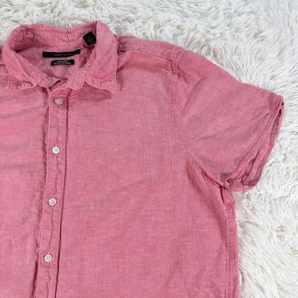 Perry Ellis Mens Washable Linen Blend Short Sleeve Button Down Shirt Pink Large - Picture 5 of 11